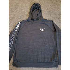 American Eagle AE Flex Hoodie Sweatshirt Men's Large Gray Pullover Logo Stretch